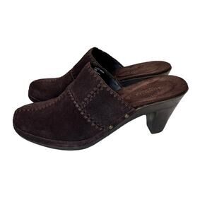 Sonoma Juliette Brown Suede Leather Heel Slip On Mules Clogs Shoes Sz 9.5M